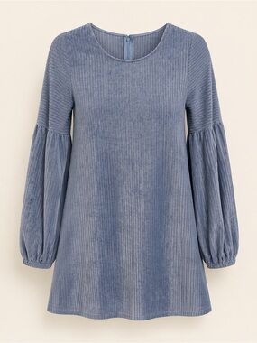 Altar’d State Powder Blue Ribbed Velvet Balloon Sleeve Mini Dress S